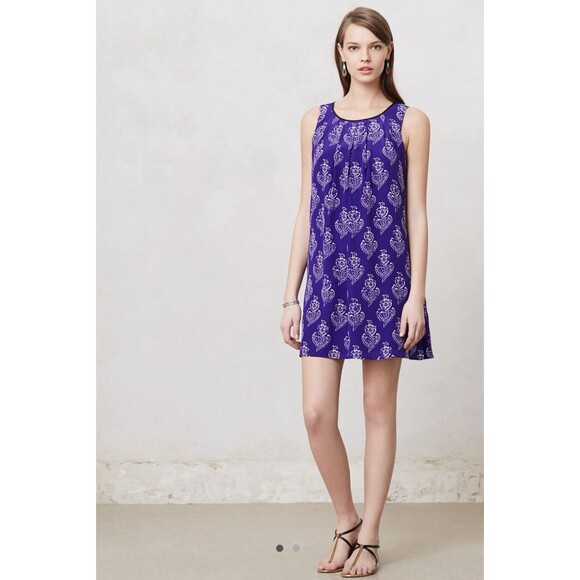 Anthropologie SILK Purple Floral Petal Shift Dress By Maeve Women’s Size Small - Picture 7 of 8